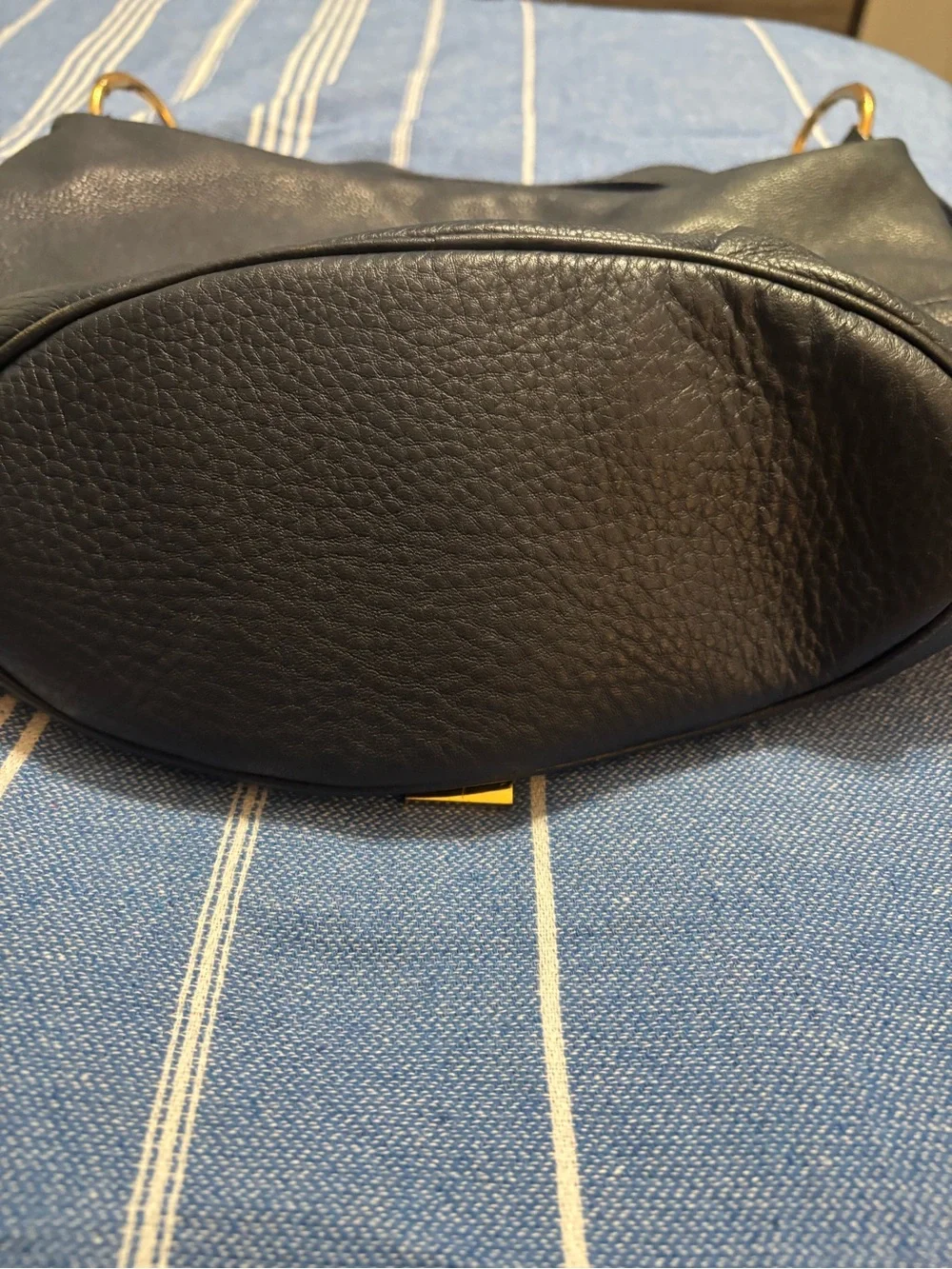 Michael Kors Dark Navy Pebbled Leather Hobo with Gold MK Emblem